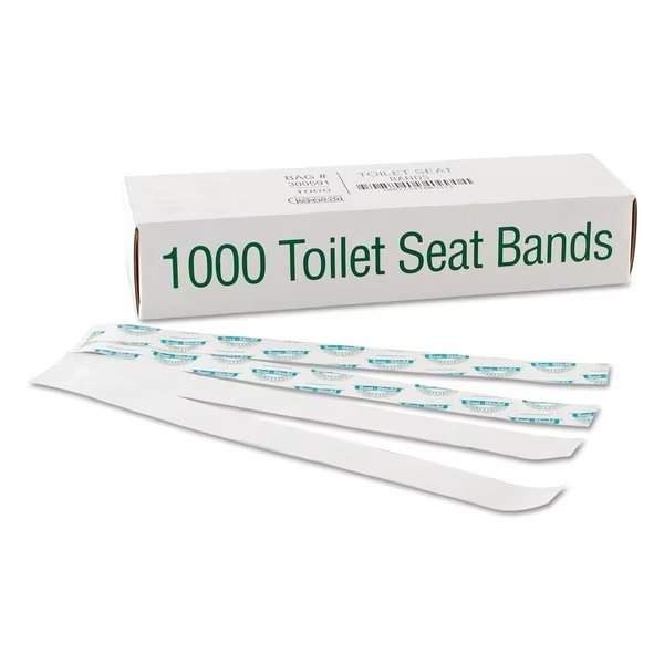 Sani/Shield Printed Toilet Seat Band, Paper, Blu/Wht, 16